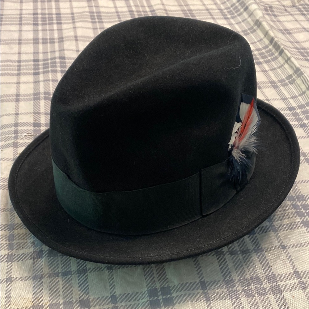 Black Fedora Hat with Feather Accent